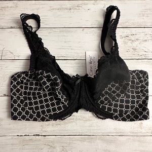 Curve Muse Womens Black/White‎ Geometric Designed Underwire Lace Bra Size 36D